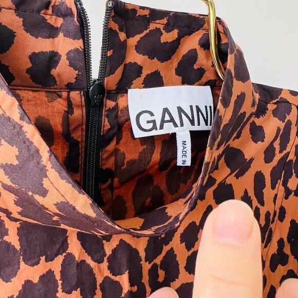 Ganni Sustain Leopard puff sleeves midi dress, Brown Leopard, Size 34 - Picture 11 of 13